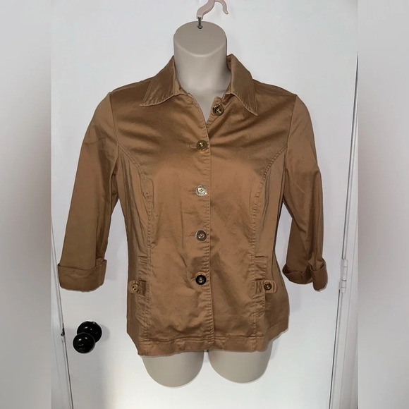 Charter Club Brown military Style Jacket with Gold Buttons Sz L #1471 - Picture 4 of 7